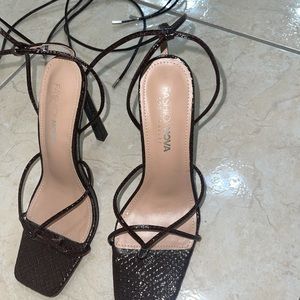 Fashion Nova Chocolate Brown Wrap Up Heels
